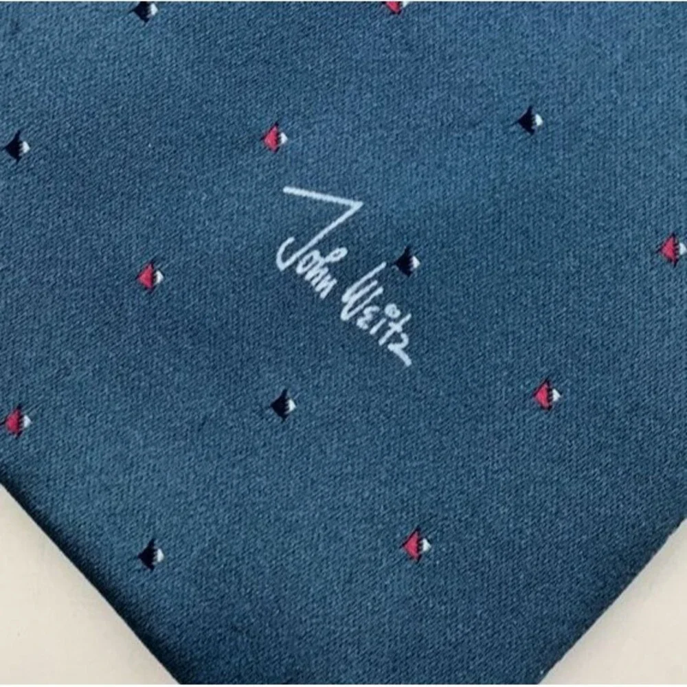 John Weitz Necktie Vintage Micro Dot Poly Silk Blend Classic Blue Retro Hipster